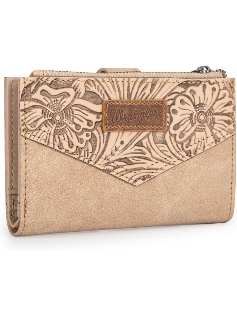 Stylish Beige Bifold Wallet for Women | Embossed Card Case & Money Organizer